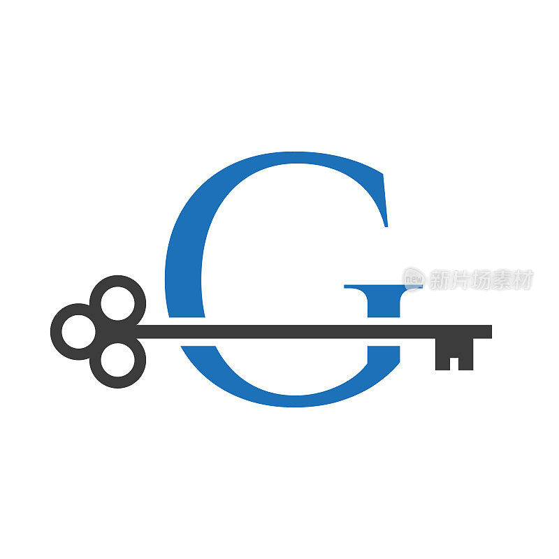 字母G房地产标志概念与Home Lock键向量模板。豪华家居标志关键标志